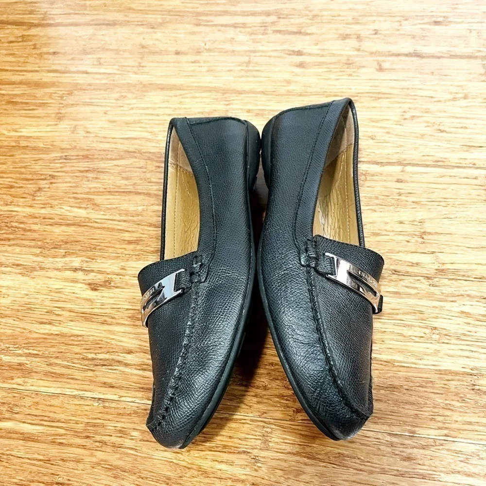 Coach Olympia Cross Grain Leather Black Slip-On Driving Loafers Shoes. Size 10